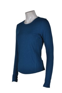 T548 女裝長袖修身T恤 供應訂購 背部拼接設計女T 修身打底T恤 T恤網站     藍色    顯 瘦 t shirt  薄長t恤